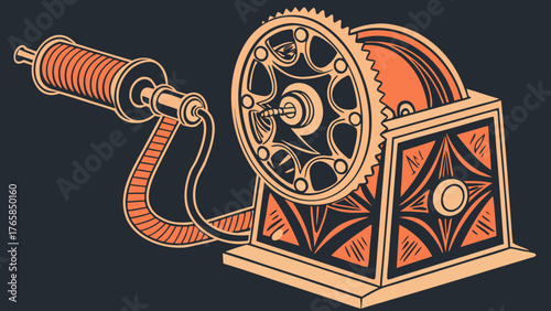 Vintage Film Projector with Reel and Gears.