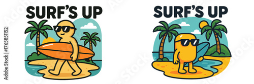 Fun beach scene with cartoon characters enjoying summer activities under clear skies