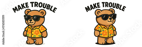 Cute bear wearing sunglasses and a floral shirt promotes a playful attitude during summer fun