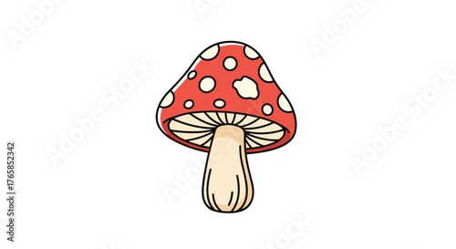 Colorful mushroom illustration with white spots on red cap.