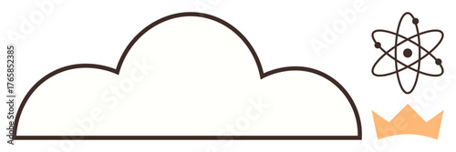 Cloud outline with atom structure and crown, blending technology, science, and leadership ideas. Ideal for innovation, cloud computing, education, royalty, achievement progress simple flat metaphor