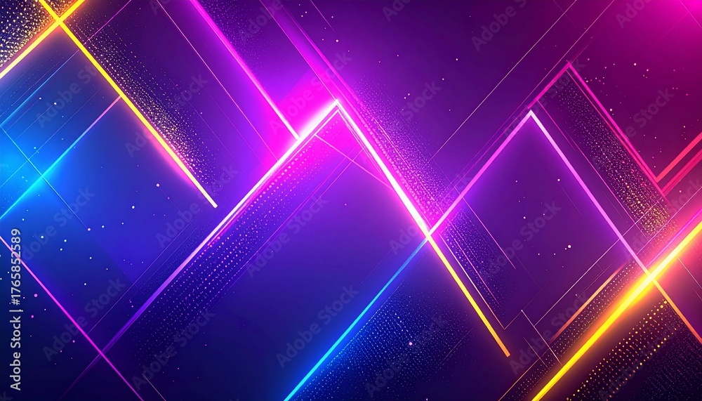 Obraz premium Abstract neon lines glow, vibrant, dynamic, futuristic, geometric, digital art