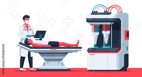 Futuristic medicine with 3D printing: a doctor using advanced technology to create artificial