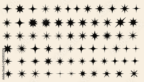 A collection of black starburst icons arranged in a grid against a neutral beige backdrop