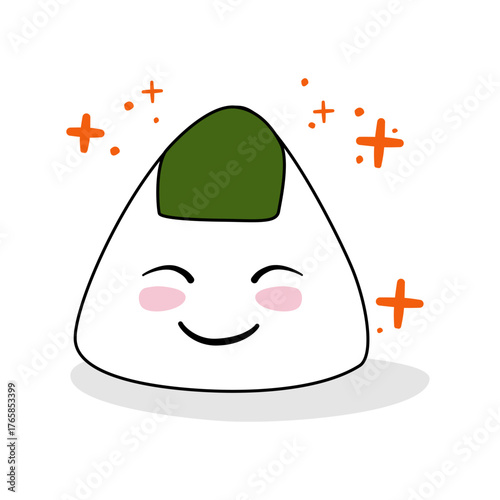 Kawaii Japanese onigiri rice balls with nori on white background.
