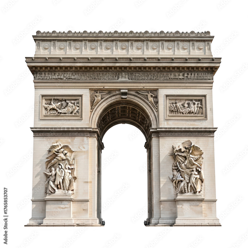 Obraz premium The arc de triomphe close up view on transparent background