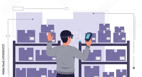 Futuristic warehouse management with augmented reality technology enhances efficiency and precision