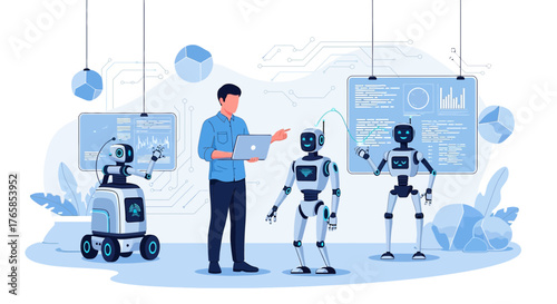 Human-Robot interaction showcasing technological progress and collaborative engineering development