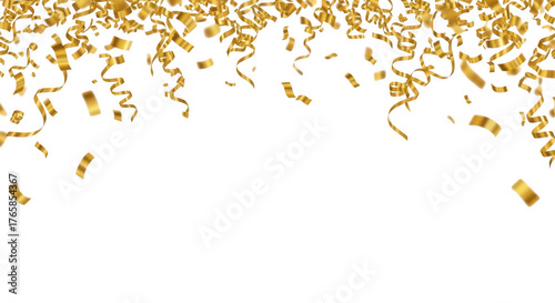Falling golden confetti on transparent background