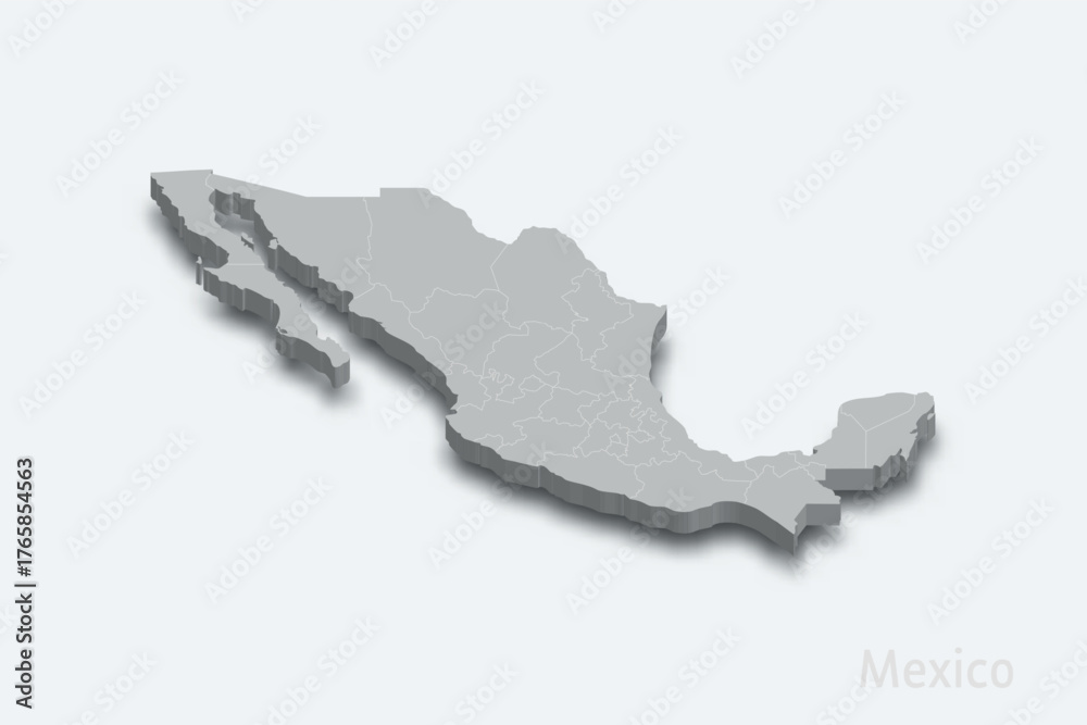 Fototapeta premium Mexico 3d map with borders regions