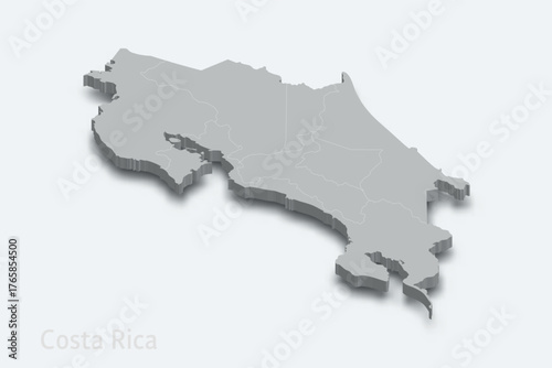 Costa Rica 3d map with borders regions