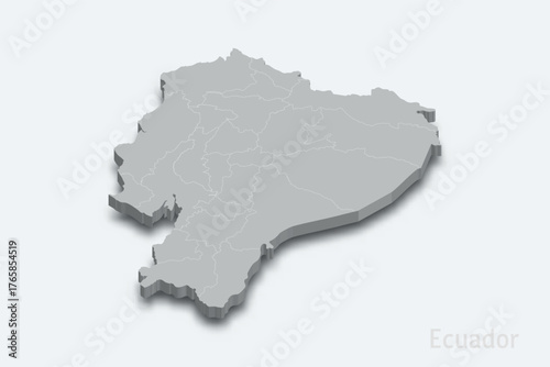 Ecuador 3d map with borders regions