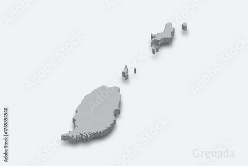 Grenada 3d map with borders regions