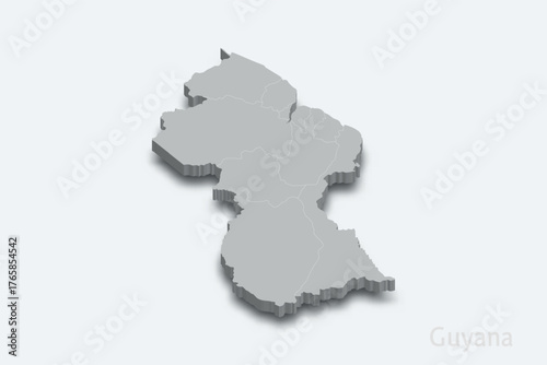 Guyana 3d map with borders regions