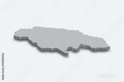 Jamaica 3d map with borders regions