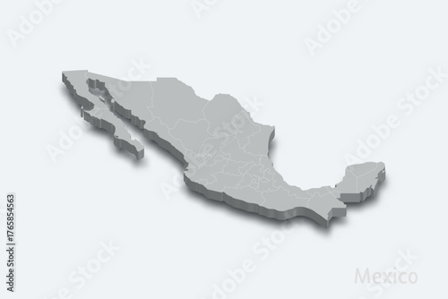 Mexico 3d map with borders regions