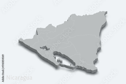 Nicaragua 3d map with borders regions