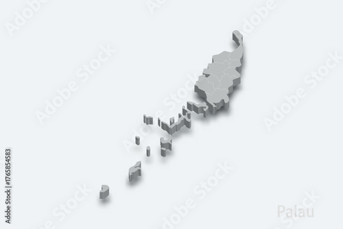 Palau 3d map with borders regions