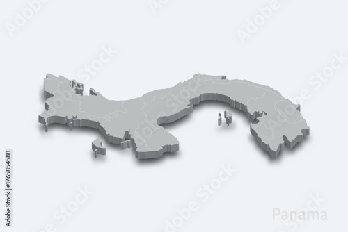 Panama 3d map with borders regions