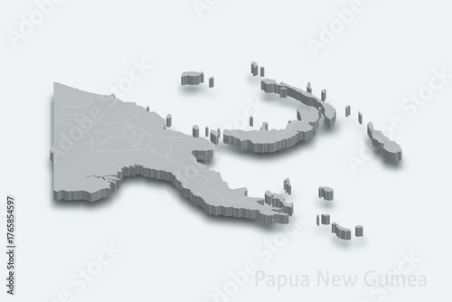 Papua New Guinea 3d map with borders regions