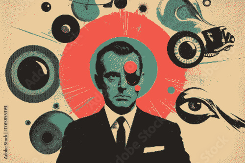 Stylized portrait of a man with abstract elements and retro colors