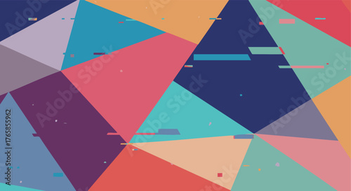 Abstract geometric background with vibrant triangles and retro glitch elements