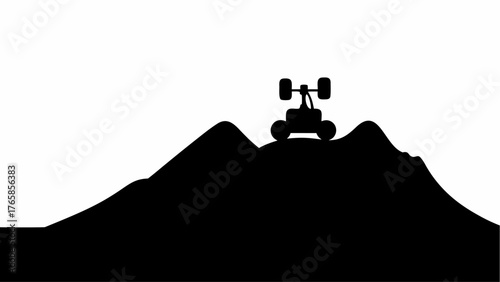 Silhouette of a rover on a hill against a white background in a simple black and white illustration