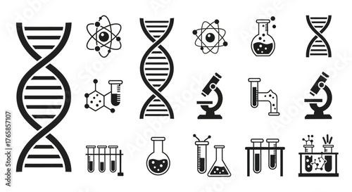 "DNA and Molecular Structure Line Icons Set – Genetic Science and Biochemistry Symbols