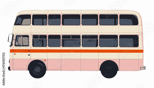 A cartoon-style illustration of a double-decker bus, featuring two levels with windows, orange stripe