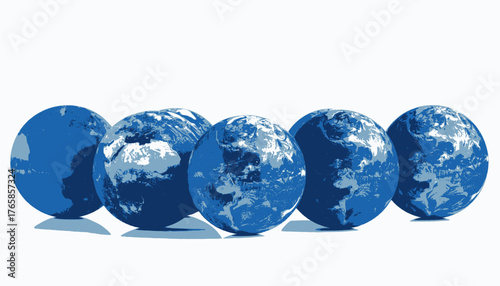 Stylized image of Earth globes lined up, with shadows cast on the white background