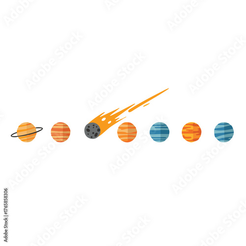 Colorful illustration of solar system planets with meteor for educational material