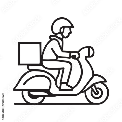 Food Delivery Rider on Scooter – Courier Service Line Art Illustration