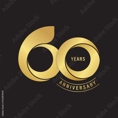Elegant Golden 60 Years Anniversary Celebration Logo Design