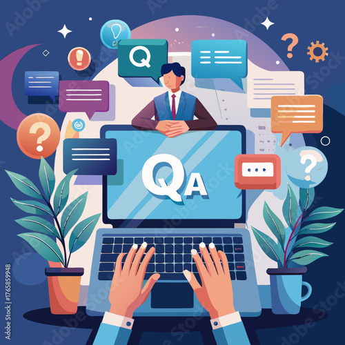 Digital q a session with chat bubbles and plants