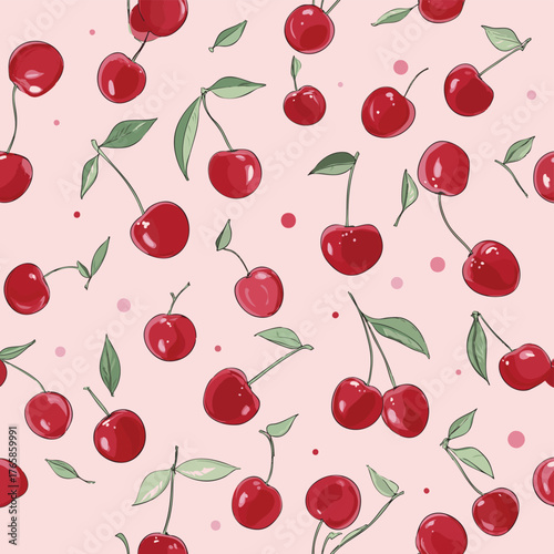 Cute cherry fruits pattern background vector design
