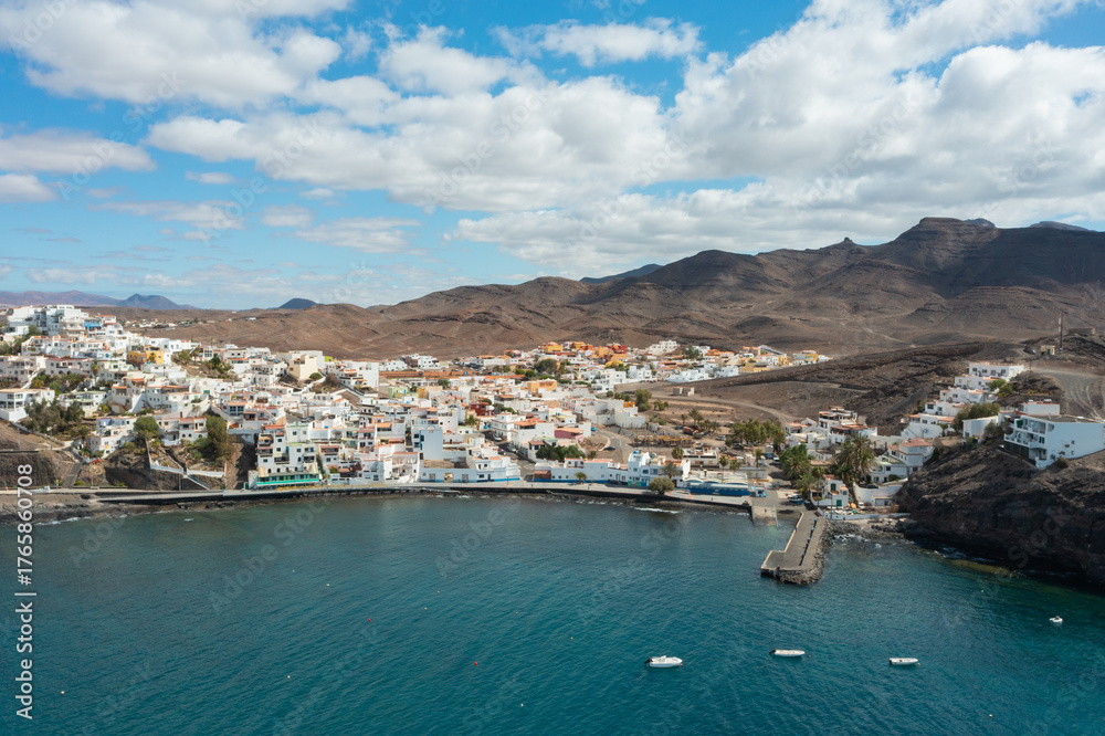 Naklejka premium Aerial view of La Playita village on the coast of Fuerteventura, Canary Islands, Spain