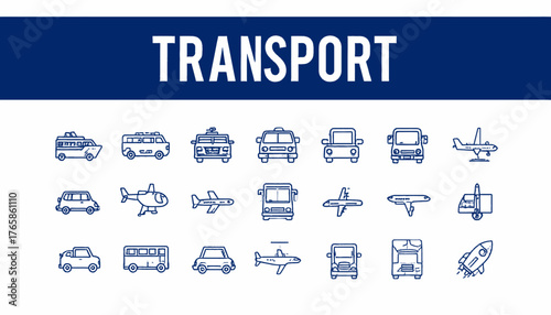 A set of sketched vehicle illustrations depicting various means of transport, with a  above