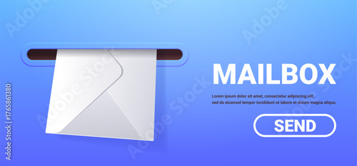 Envelope in blue mailbox main page template. Mail service concept