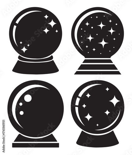 Set of black and white crystal ball icons simple vector illustration for fortune telling and magic concepts 