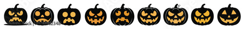 Set of Halloween pumpkin icons carved faces with different expressions vector illustration for holiday desi