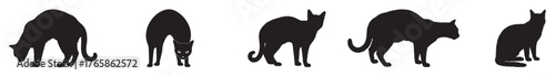 Set of black cat silhouettes vector illustrations of feline poses isolated on white background