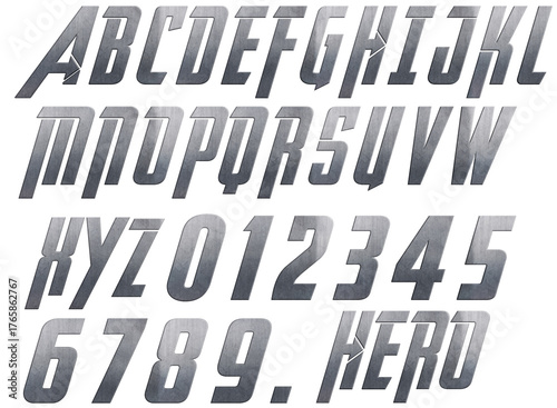 Hero brushed metal 3D alphabet render