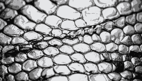 A grayscale, abstract depiction of a rounded stone wall, with varying shades and textures throughout
