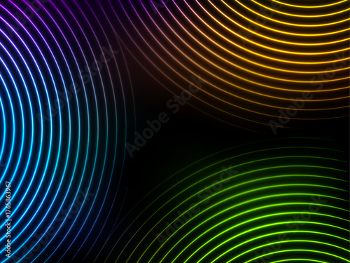 Multicolored neon glowing shiny circles abstract background