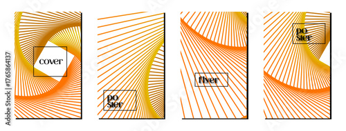 Set of inward concentric yellow and orange rotating, spiral square for posters,flyers,banners