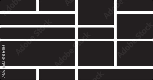 Abstract Modular Layout Featuring Varied Sized Rounded Rectangle Frames Arranged on Transparent Grid Perfect for Dynamic Photo Galleries and Creative Presentations