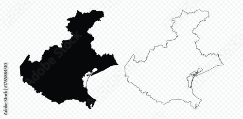 Veneto region (Italy) map silhouette and outline vector illustration for geography projects