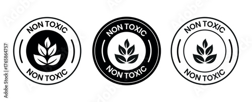 Non toxic logo template illustration. Suitable for package product. Non toxic sign, logo, badge, icon, sticker, label, emblem, stamp, symbol, black, line, flat vector, isolated illustration.