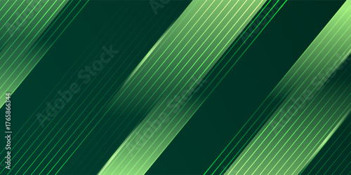 Green abstract background with glowing geometric lines. Modern gradient rounded square lines pattern. Futuristic concept.