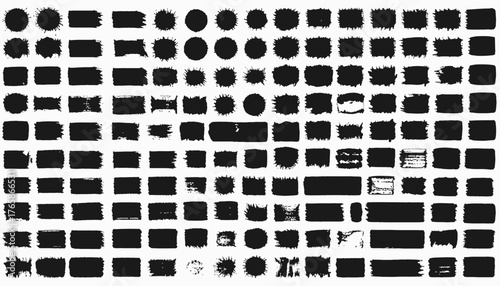 A collection of black brushstrokes in various shapes and sizes on a white background